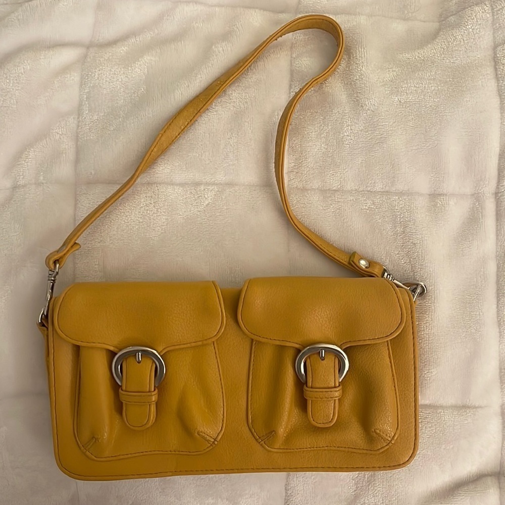 Yellow Golden Faux Leather Shoulder Mini Purse Y2K Preppy